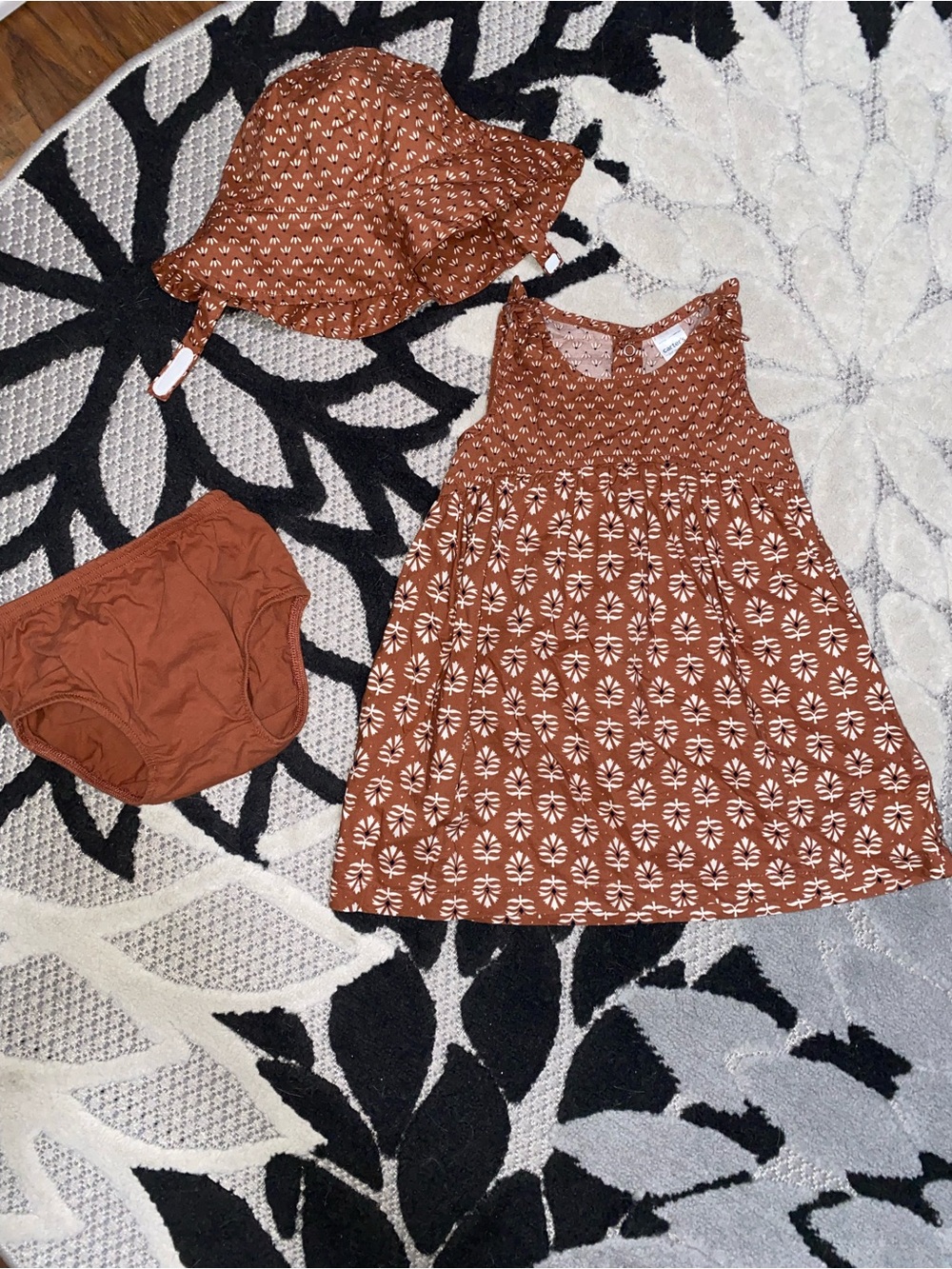 Carter's Brown Floral Tank Dress with Hat Set 18 Months
